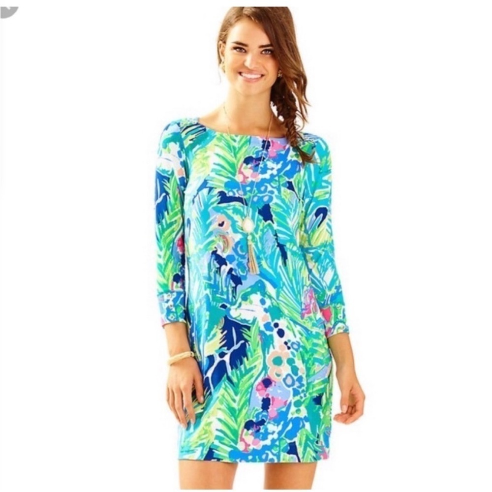 Lilly Pulitzer Sophie Dress UPF 50 in Multi‎ Purrfect Green Print
